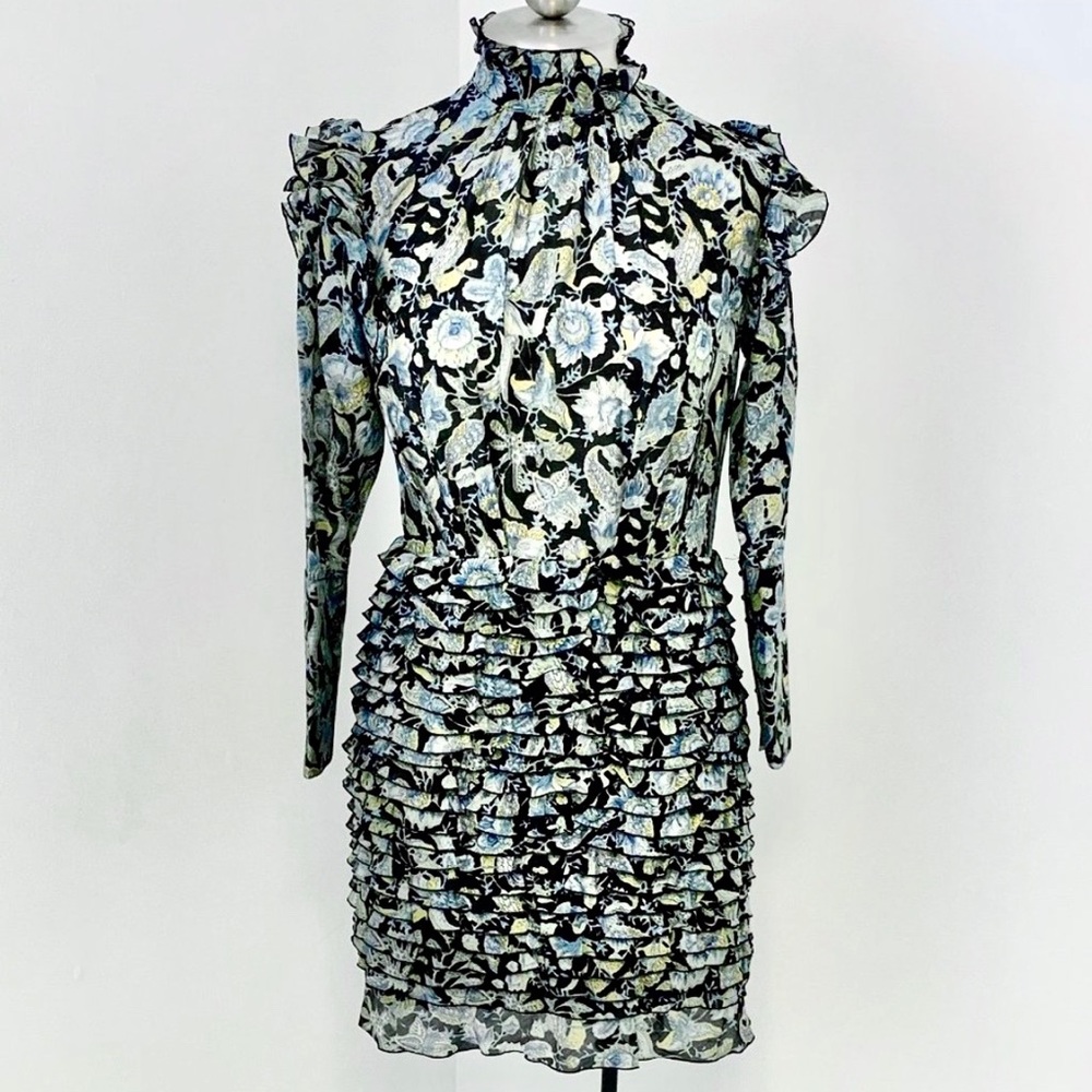 Robert Rodriguez 6 Silk Cotton Print Ruffle Dress - Picture 2 of 16